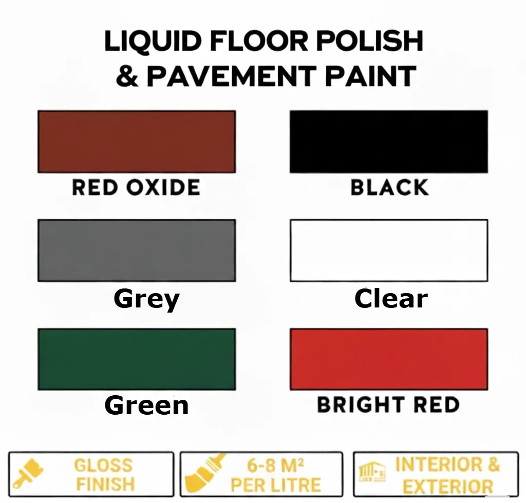 All colours of our stoep paint(floor polish) Colour range at Liquid Magic